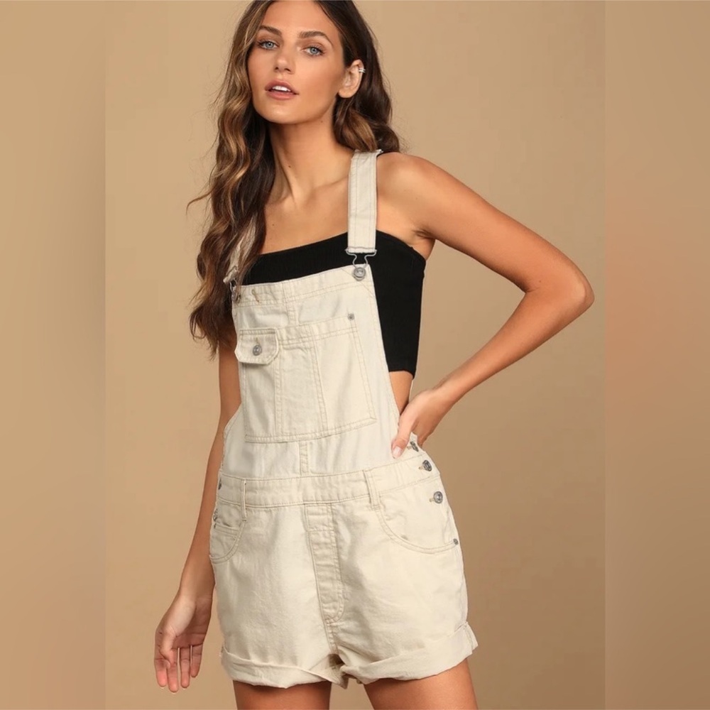 FREE PEOPLE WE THE FREE Baggy Ecru Denim Short Overalls Size medium